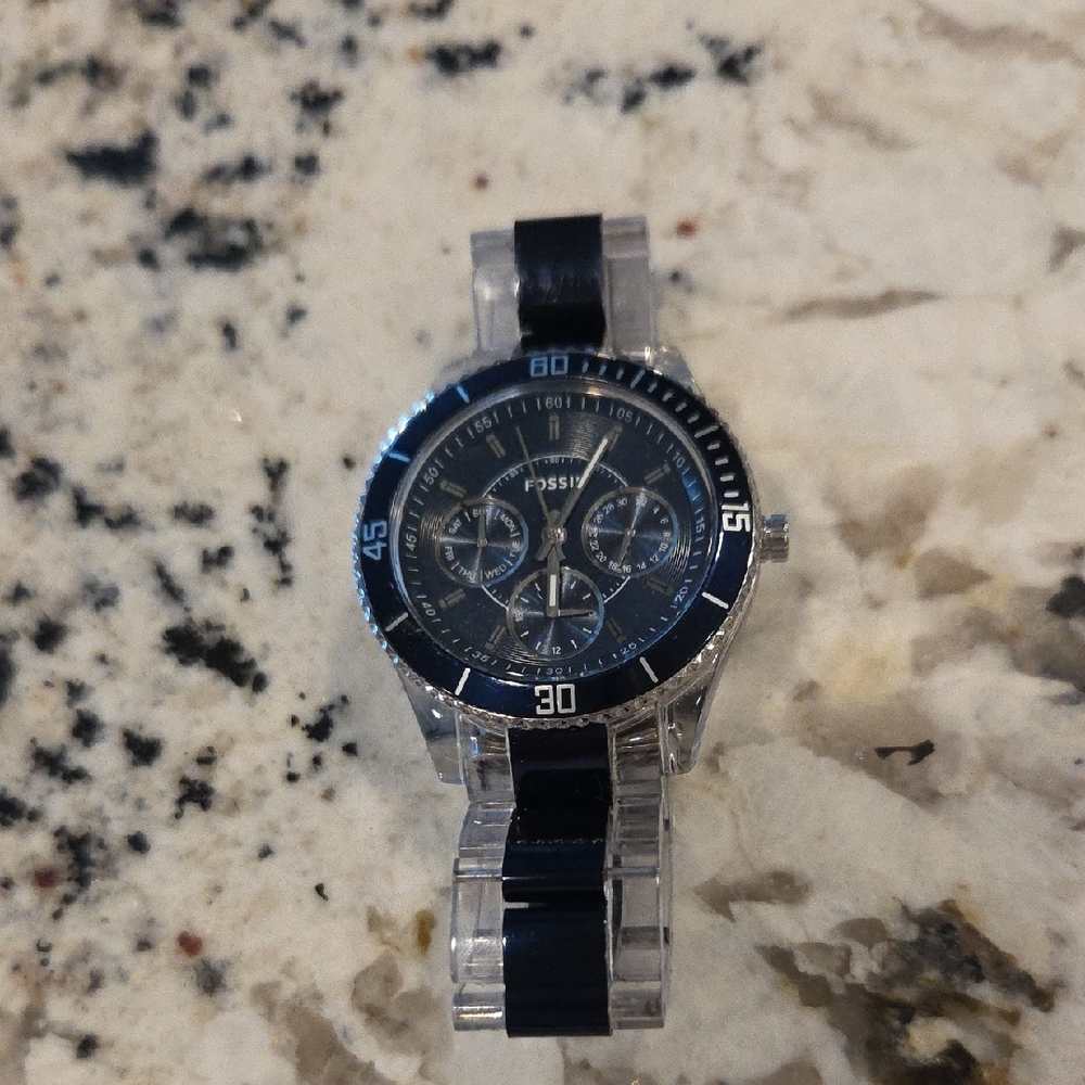 Fossil Navy and Silver Chronograph Watch